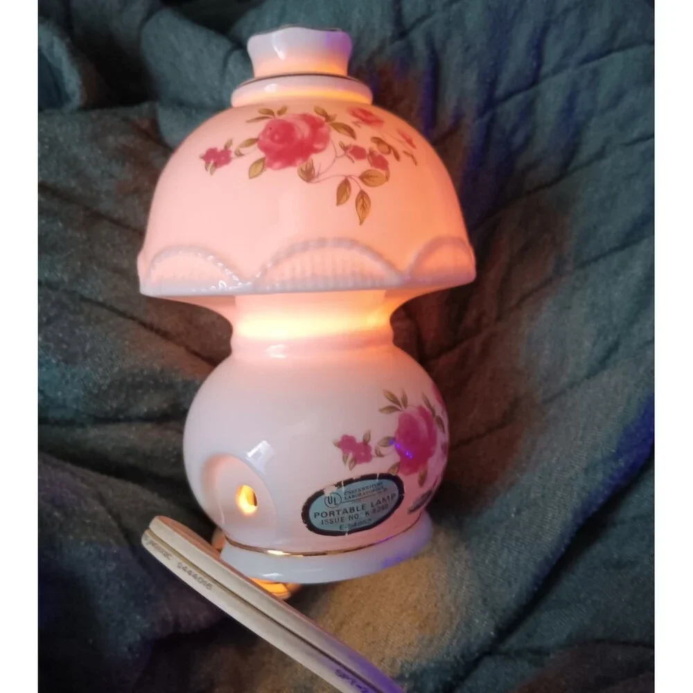 Vtg Porcelain White Pink Floral Mini Hurricane Lamp Japan Rewired Working